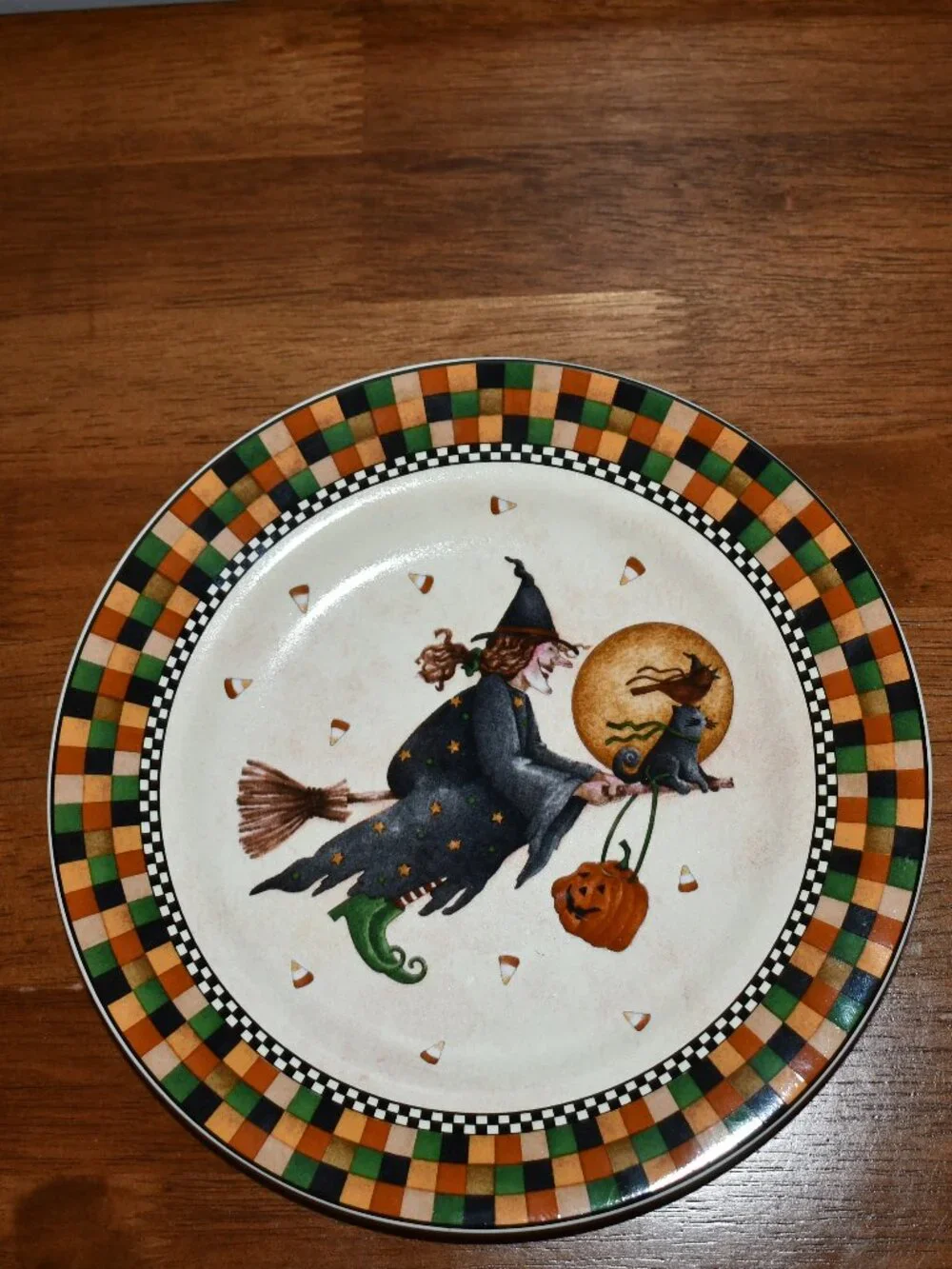 Vtg Debbie Mumm Witch Plate Halloween Americana Salad Lunch Dessert Sakura 1998
